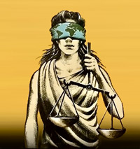 Lady Justice with earth blindfold